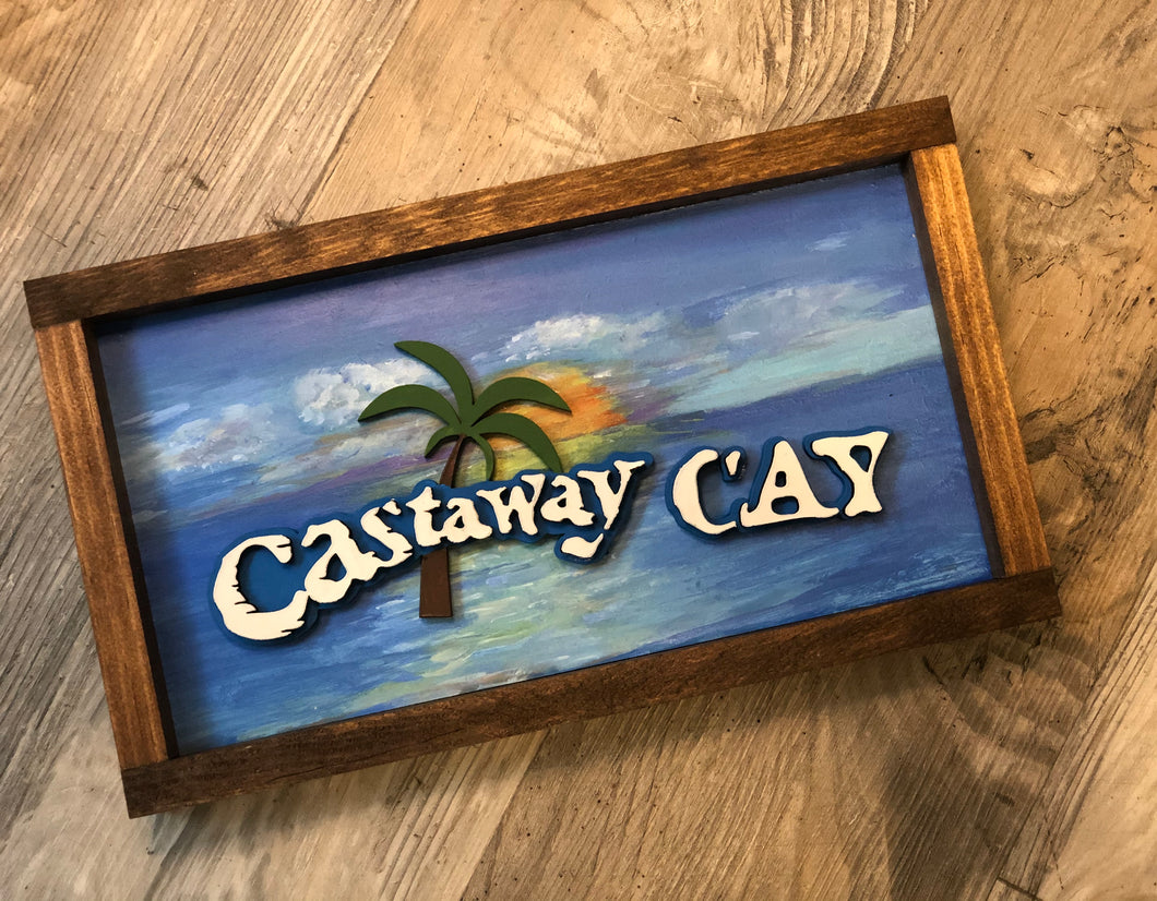 Tropical decor travel memories sign Castaway Cay Bahamas beach sign