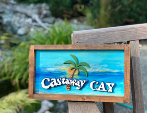 Tropical decor travel memories sign Castaway Cay Bahamas beach sign