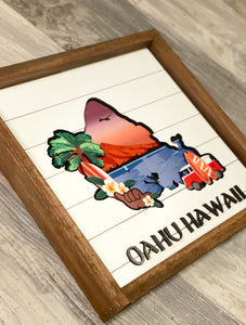 Oahu Hawaii dimensional art sign home decor, Hawaiian islands tropical enchanted tiki room, sign. Tiki Home sign