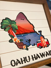 Load image into Gallery viewer, Oahu Hawaii dimensional art sign home decor, Hawaiian islands tropical enchanted tiki room, sign. Tiki Home sign