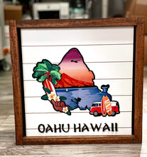 Load image into Gallery viewer, Oahu Hawaii dimensional art sign home decor, Hawaiian islands tropical enchanted tiki room, sign. Tiki Home sign