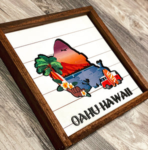 Oahu Hawaii dimensional art sign home decor, Hawaiian islands tropical enchanted tiki room, sign. Tiki Home sign