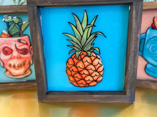 Load image into Gallery viewer, Trader Sams inspired Tiki Mug art, Hippopotomai Tai, Zombie, and fresh Pineapple, art piece, Enchanted tiki room, Magical fan art decor set of 3