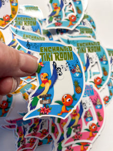 Enchanted Tiki Room D Sticker, weather proof,  water resistant for laptops, Water bottles, and fun! Hand drawn Magical fan art style art. Magical fan artland