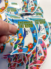Load image into Gallery viewer, Enchanted Tiki Room D Sticker, weather proof,  water resistant for laptops, Water bottles, and fun! Hand drawn Magical fan art style art. Magical fan artland