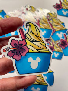 Dole whip Magical fan art Sticker, weather proof,  for laptops, Water bottles, and fun! Hand drawn Magical fan art style Art! Mickey Mouse ears Magical fan art snacks