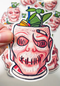 Trader Sams Zombie tiki Mug vinyl laminated sticker, weather proof,  and water resistant! Magical fan art style shrunken head tiki mug