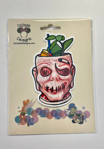 Trader Sams Zombie tiki Mug vinyl laminated sticker, weather proof,  and water resistant! Magical fan art style shrunken head tiki mug