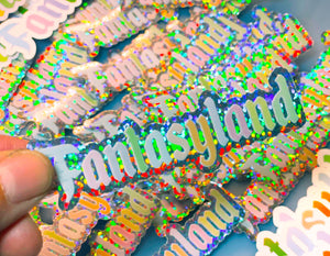 Fantasyland pastel glitter holographic Waterproof Sticker! Fun pastel colors in Classic Magical fan artland Style Marquee Lettering