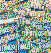 Load image into Gallery viewer, Fantasyland pastel glitter holographic Waterproof Sticker! Fun pastel colors in Classic Magical fan artland Style Marquee Lettering