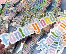 Load image into Gallery viewer, Fantasyland pastel Waterproof Sticker! Fun pastel colors in Classic Magical fan artland Style Marquee Lettering