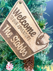 Vintage wood, National Park sign Personalized Christmas Ornament, Personalized Christmas gift ornament for Him, family name sign.