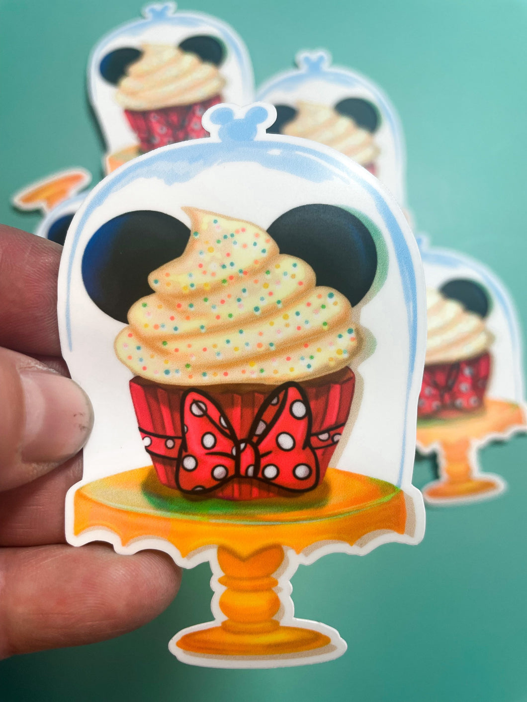 Cupcake love Minnie Mouse style confectionery sticker -hand drawn art, Waterproof Sticker for laptops, Water bottles, And Fun!