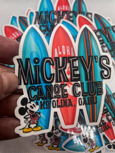 Mickeys Canoe Club, Travel Surf-art sticker Magical fan art Aulani Resort, Mickey Mouse surfboard vinyl, waterproof Sticker!