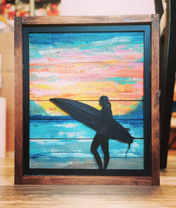 Surfer Girl at sunset  dimensional art painting