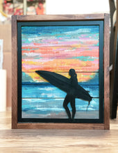 Load image into Gallery viewer, Surfer Girl at sunset  dimensional art painting