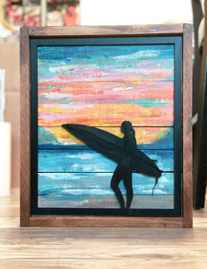 Surfer Girl at sunset  dimensional art painting